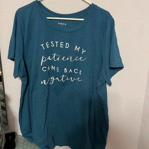 Torrid Classic Fit graphic Tested for Patience, came back negative soft Tee 2X